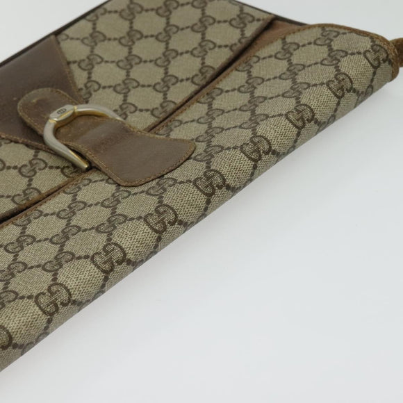 GUCCI GG Supreme Shoulder Bag PVC Beige Gold Auth BA4262