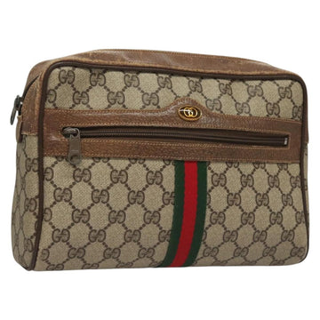 GUCCI GG Supreme Web Sherry Line Bag PVC Beige Gold 378 02 005 Auth BA4264