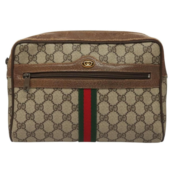 GUCCI GG Supreme Web Sherry Line Bag PVC Beige Gold 378 02 005 Auth BA4264