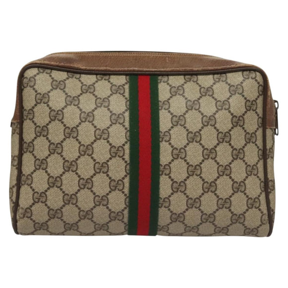 GUCCI GG Supreme Web Sherry Line Bag PVC Beige Gold 378 02 005 Auth BA4264