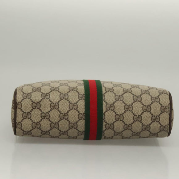 GUCCI GG Supreme Web Sherry Line Bag PVC Beige Gold 378 02 005 Auth BA4264