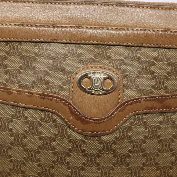 CELINE Macadam Canvas Shoulder Bag PVC Beige Gold Auth BA4269