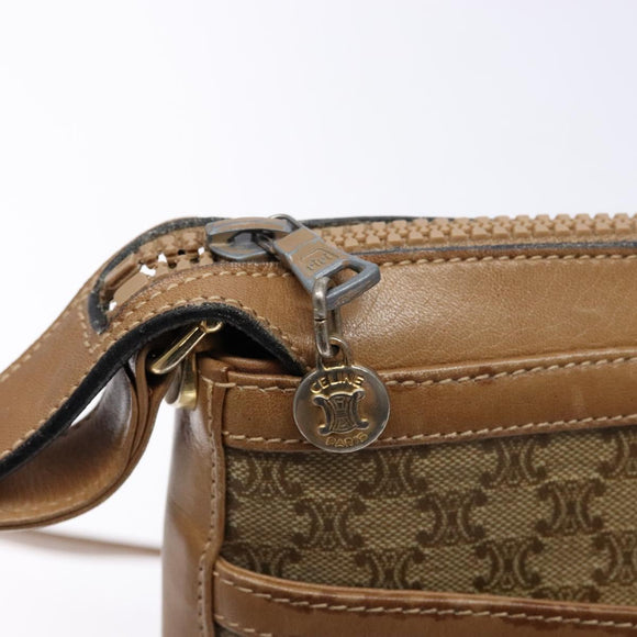 CELINE Macadam Canvas Shoulder Bag PVC Beige Gold Auth BA4269