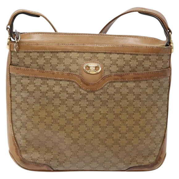 CELINE Macadam Canvas Shoulder Bag PVC Beige Gold Auth BA4269