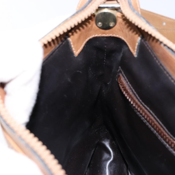 CELINE Macadam Canvas Shoulder Bag PVC Beige Gold Auth BA4269