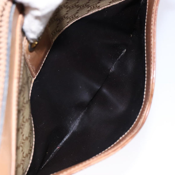 CELINE Macadam Canvas Shoulder Bag PVC Beige Gold Auth BA4269