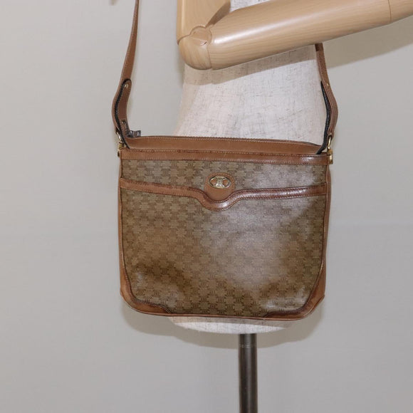 CELINE Macadam Canvas Shoulder Bag PVC Beige Gold Auth BA4269