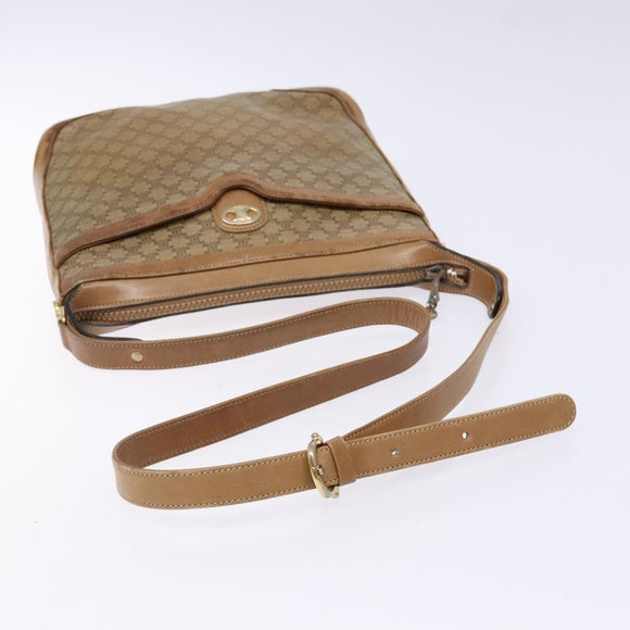 CELINE Macadam Canvas Shoulder Bag PVC Beige Gold Auth BA4269