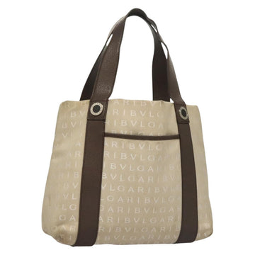 BVLGARI Logo Mania Tote Bag Canvas Beige Silver Auth BA4270