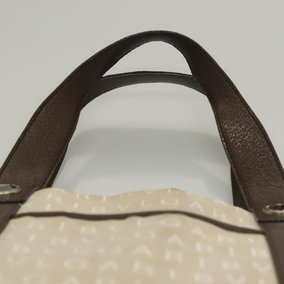 BVLGARI Logo Mania Tote Bag Canvas Beige Silver Auth BA4270