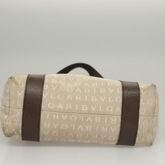 BVLGARI Logo Mania Tote Bag Canvas Beige Silver Auth BA4270