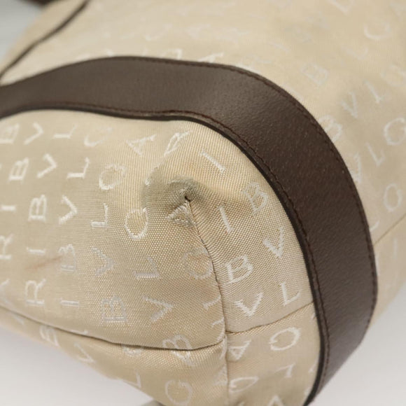 BVLGARI Logo Mania Tote Bag Canvas Beige Silver Auth BA4270