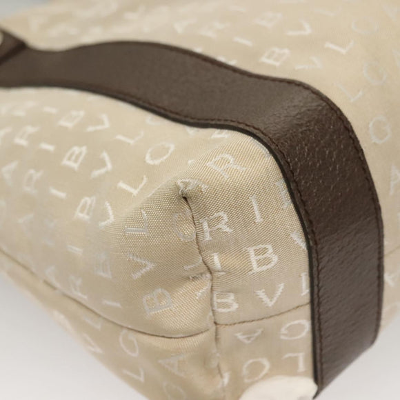 BVLGARI Logo Mania Tote Bag Canvas Beige Silver Auth BA4270