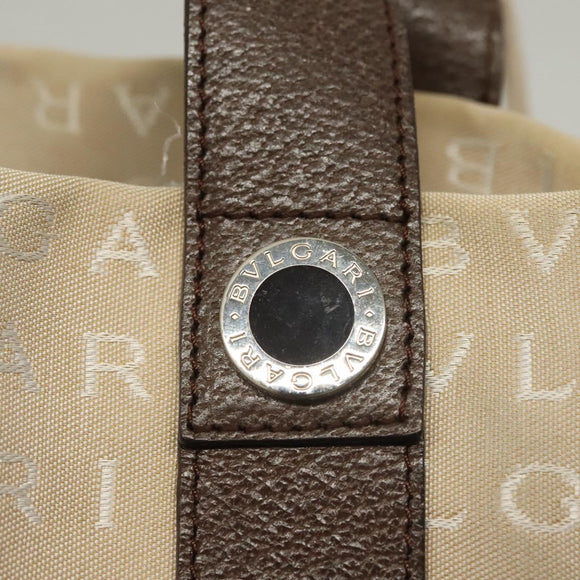 BVLGARI Logo Mania Tote Bag Canvas Beige Silver Auth BA4270