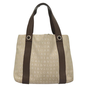 BVLGARI Logo Mania Tote Bag Canvas Beige Silver Auth BA4270 - 0