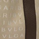 BVLGARI Logo Mania Tote Bag Canvas Beige Silver Auth BA4270-3