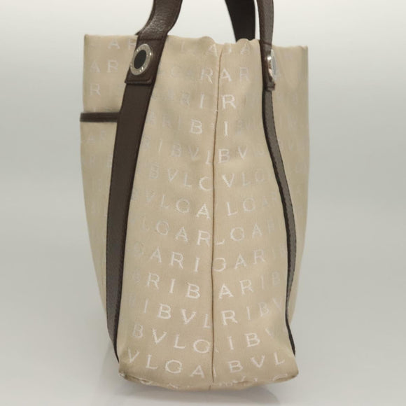 BVLGARI Logo Mania Tote Bag Canvas Beige Silver Auth BA4270