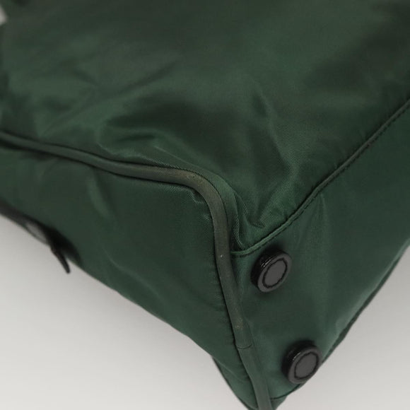 PRADA Hand Bag Nylon Khaki Silver Auth BA4277