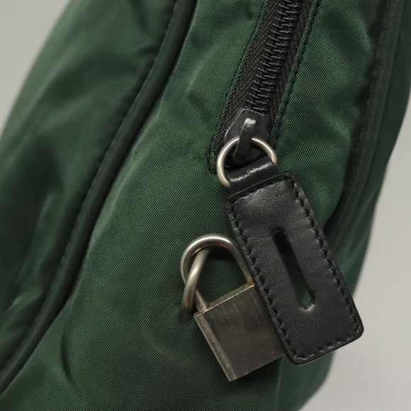 PRADA Hand Bag Nylon Khaki Silver Auth BA4277