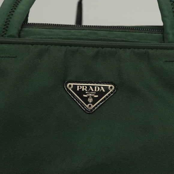 PRADA Hand Bag Nylon Khaki Silver Auth BA4277