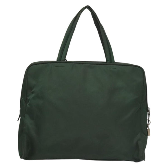 PRADA Hand Bag Nylon Khaki Silver Auth BA4277