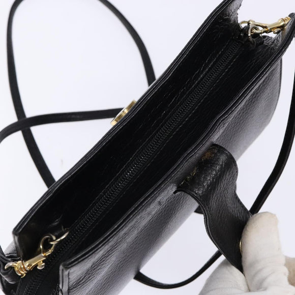 BALLY Shoulder Bag Leather Black Gold Auth BA4279