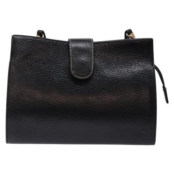 BALLY Shoulder Bag Leather Black Gold Auth BA4279