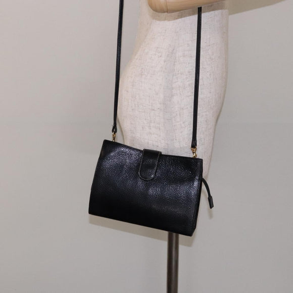 BALLY Shoulder Bag Leather Black Gold Auth BA4279