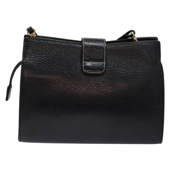 BALLY Shoulder Bag Leather Black Gold Auth BA4279