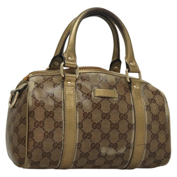 GUCCI GG Crystal Hand Bag Coated Canvas Brown Gold 193604 Auth BA4280