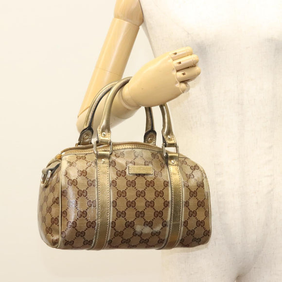 GUCCI GG Crystal Hand Bag Coated Canvas Brown Gold 193604 Auth BA4280