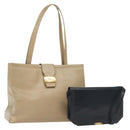 Salvatore Ferragamo Hand Bag Leather 2Set Beige Navy gold Auth BA4283-1
