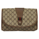 GUCCI GG Supreme Web Sherry Line Clutch Bag PVC Beige Gold 89 01 030 Auth BA4284-13