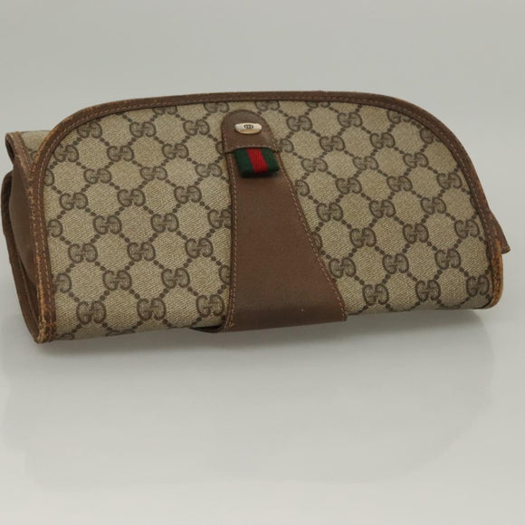 GUCCI GG Supreme Web Sherry Line Clutch Bag PVC Beige Gold 89 01 030 Auth BA4284