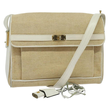 BALLY Shoulder Bag Canvas Beige Gold Auth BA4285