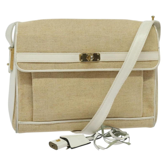 BALLY Shoulder Bag Canvas Beige Gold Auth BA4285