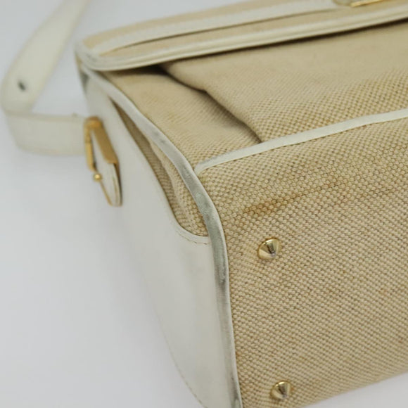 BALLY Shoulder Bag Canvas Beige Gold Auth BA4285