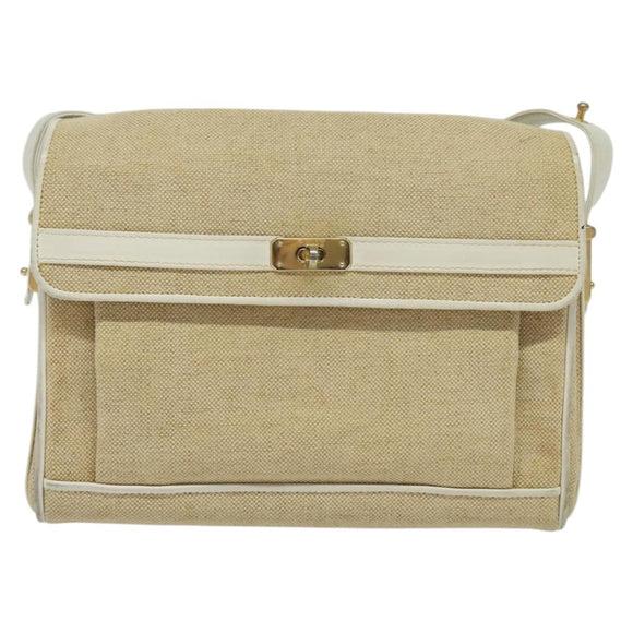 BALLY Shoulder Bag Canvas Beige Gold Auth BA4285