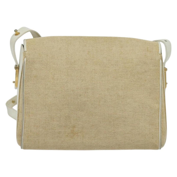 BALLY Shoulder Bag Canvas Beige Gold Auth BA4285