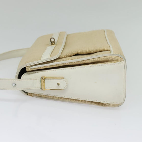 BALLY Shoulder Bag Canvas Beige Gold Auth BA4285