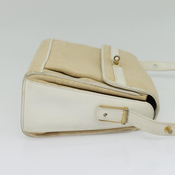 BALLY Shoulder Bag Canvas Beige Gold Auth BA4285
