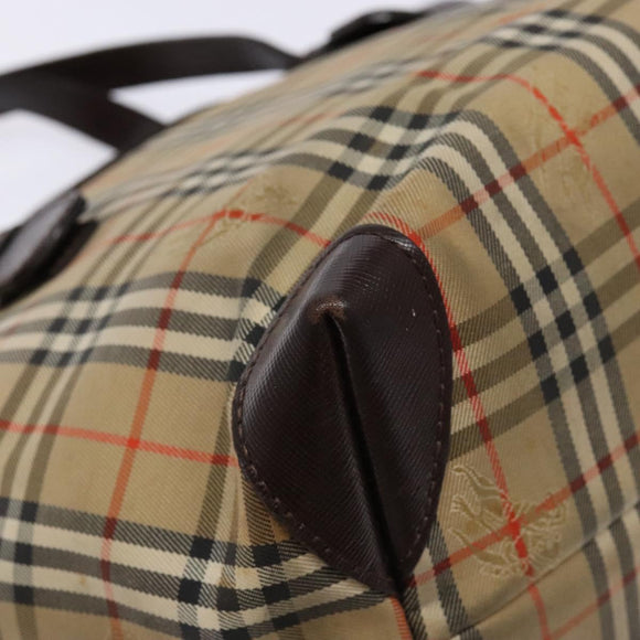 Burberrys Nova Check Hand Bag Canvas Beige Silver Auth BA4286