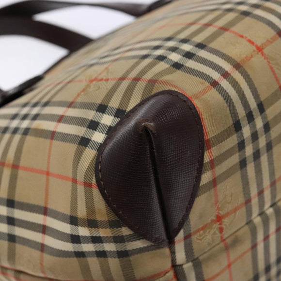 Burberrys Nova Check Hand Bag Canvas Beige Silver Auth BA4286