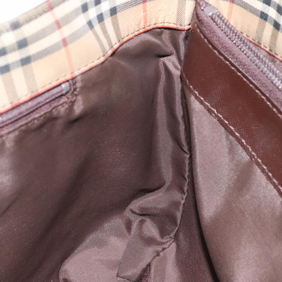 Burberrys Nova Check Hand Bag Canvas Beige Silver Auth BA4286