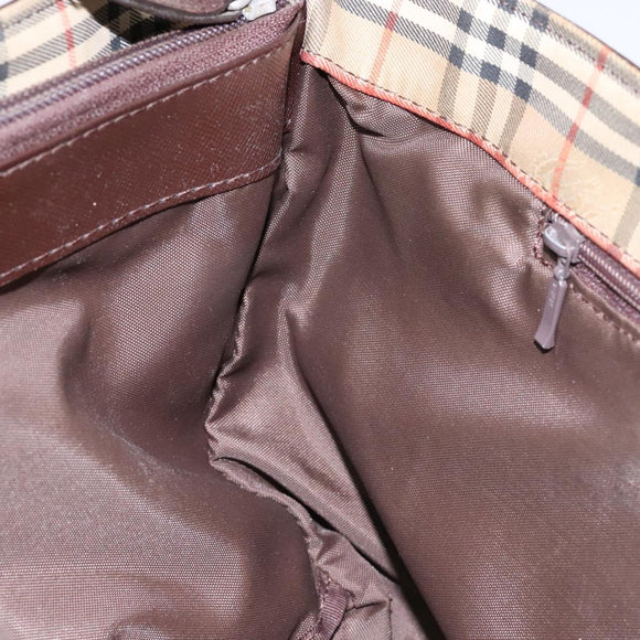 Burberrys Nova Check Hand Bag Canvas Beige Silver Auth BA4286