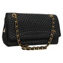 BALLY Quilted Chain Shoulder Bag Leather Black Gold Auth BA4302-1