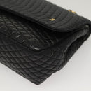 BALLY Quilted Chain Shoulder Bag Leather Black Gold Auth BA4302-15