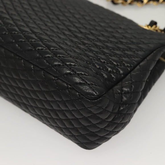 BALLY Quilted Chain Shoulder Bag Leather Black Gold Auth BA4302