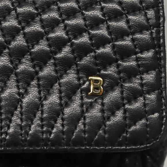 BALLY Quilted Chain Shoulder Bag Leather Black Gold Auth BA4302