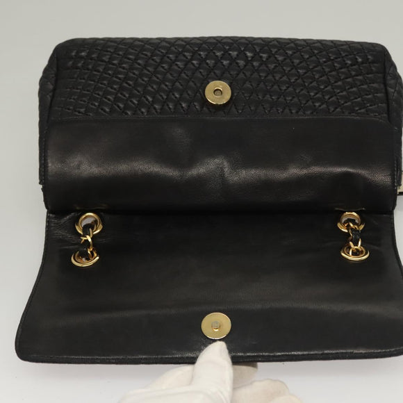 BALLY Quilted Chain Shoulder Bag Leather Black Gold Auth BA4302
